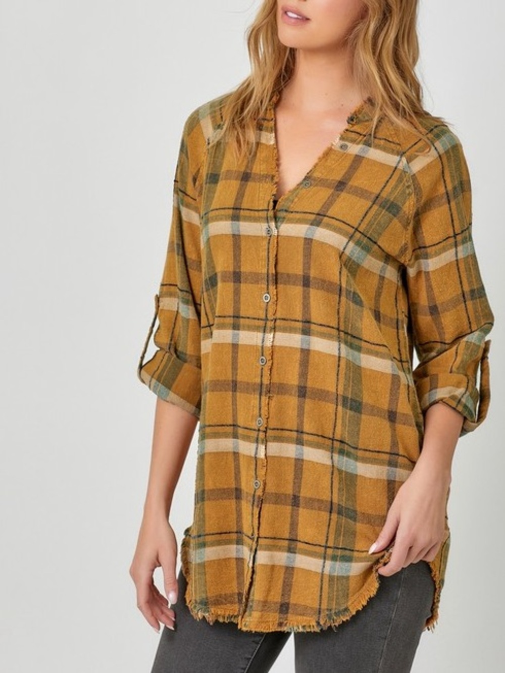 🍂SPECIAL🍂WASHED FRAY BOTTOM SHIRT|MUSTARD